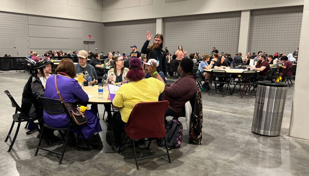 Less than half of the tables set up for RPGs and board games.