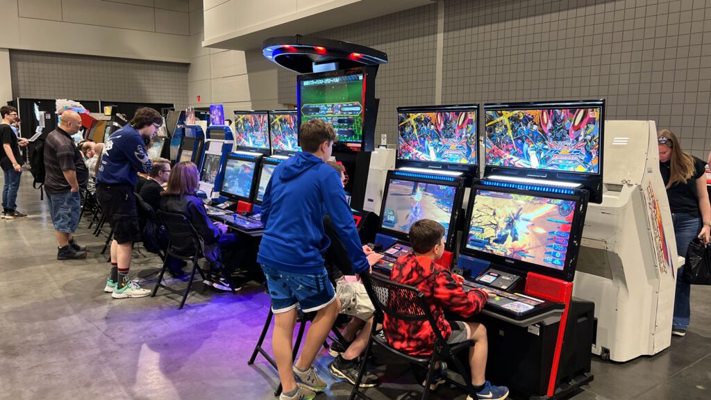 The second row of games behind the stage.